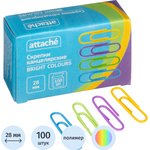 Скрепки Attache Bright Colours с полимерн.покрыт, 28мм,разноцветн,100 шт/уп