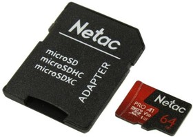 Фото 1/10 NT02P500PRO-064G-R, MicroSDXC 64GB V30/A1/C10 Netac P500 Extreme Pro с адаптером