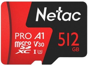 Фото 1/6 Носитель информации Netac P500 Extreme PRO 512GB MicroSDXC V30/A1/C10 up to 100MB/s, retail pack card only