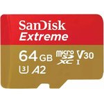 Флеш карта microSDXC 64GB SanDisk EXTREME Class 10, UHS-I, W80, R 170 МБ/с ...