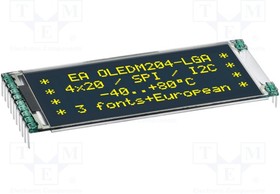 Фото 1/2 EA OLEDM204-LGA, OLED Displays & Accessories Charcter OLED Yellow 4x20 w/o glass