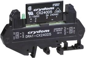 Фото 1/4 DRA1-CXE240D5R, Sensata Crydom DRA Series Series Solid State Interface Relay, 32 V dc Control, 5 A rms Load, DIN Rail Mount