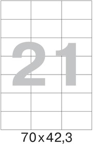 Фото 1/2 Самоклеящиеся этикетки 70x42,3 мм, 21 шт. на листе, белые, 100 л. в уп. 73573