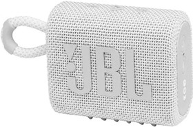 Фото 1/7 JBL GO 3 белая Портативная акустика (1 x 4.2 Вт, Bluetooth, USB Type C, IP67, JBLGO3WHT)