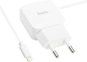 Фото 1/3 Блок питания (сетевой адаптер) HOCO C59A со встроенным кабелем Lightning и двумя дополнительными USB 2,4A белый