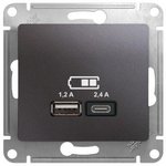 Розетка USB Glossa тип A+C 5В/2.4А 2х5В/1.2А механизм графит SE GSL001339
