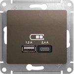 Розетка USB Glossa тип A+C 5В/2.4А 2х5В/1.2А механизм шоколад SE GSL000839