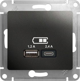 Фото 1/2 Розетка USB Glossa тип A+C 5В/2.4А 2х5В/1.2А механизм антрацит SE GSL000739