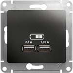 Розетка USB 2-м СП Glossa тип A+A 5В/2100мА 2х5В/1050мА механизм антрацит SE ...
