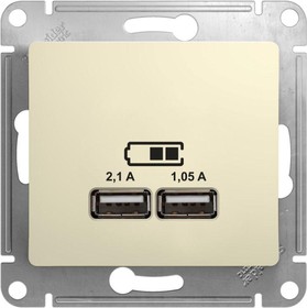 Фото 1/4 Розетка USB 2-м СП Glossa тип A+A 5В/2.1А 2х5В/1.05А механизм беж. SE GSL000233