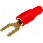 30.4440-02, Наконечник: вилочный, M4, 4мм2, позолота, изолированный, красный