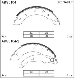 Колодки барабанные RENAULT Logan/LADA Largus /D=203x38mm ALLIED NIPPON ABS 3104