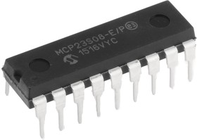 Фото 1/4 MCP23S08-E/P, Расширитель I/O, 8бит, 10 МГц, Последовательный, SPI, 1.8 В, 5.5 В, DIP