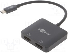 60173, Адаптер; HDCP 2.2,HDMI 2.1; гнездо HDMI x2,вилка USB C; 0,12м