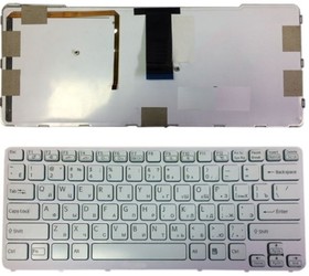 Клавиатура для ноутбука Sony Vaio SVE14A1 серебристая с рамкой и подсветкой