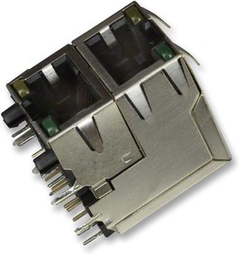RJSAE538102, Модульный разъем, Cat5, Modular Jack, 2 x 1 (Stacked), 8P8C, Cat5, Монтаж в Сквозное Отверстие