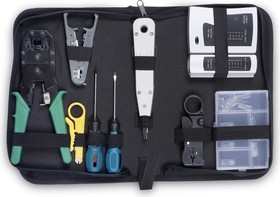 Набор инструментов (инструмент обжимной, инструмент для заделки витой пары , зачистки, отвертки, тестер, коннекторы ) HT-TK-01