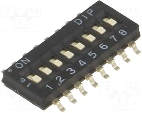 Фото 1/2 DHN-08F-T-V, Переключатель DIP-SWITCH, Кол-во секций 8, ON-OFF, 0,1A/50ВDC