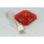 Разветвитель USB на 4-е порта, красный шнур шт USB A-гн USB Ax4\0,7м\HAB\ ...