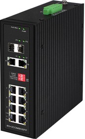 Фото 1/3 Промышленный PoE коммутатор Gigabit Ethernet на 10 портов. Порты: 2 x GE (10/100/1000Base-T) с PoE BT (до 90W) + 6 x GE (10/100/1000Base-T)