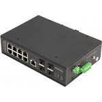 Промышленный управляемый (L2+) HiPoE коммутатор Gigabit Ethernet на 8GE PoE + 4 GE SFP порта с функцией мониторинга температуры/ влажности/