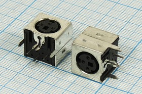 Фото 1/2 Разъем (miniDIN) MDN-3FR [S-VHS] розетка, контакты 3HP, монтаж на плату, угловой,экранированный, MDN-3FR [S-VHS]