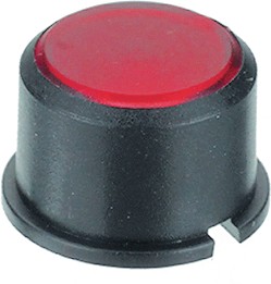 1F098, Switch Cap Round 9.6mm Black / Red Plastic