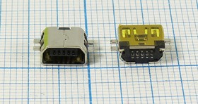 Гнездо mini USB, Тип A, 5 контактов, SMD на плату; №11018 гн miniUSB \A\5P4C\плат\\SMD\miniUSB A-5SAB\