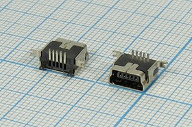 Фото 1/2 Разъем mini USB 5FS1 розетка, тип B, контакты 5P2HP, монтаж на плату, вертикальный, miniUSB 5FS1