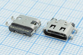 Фото 1/2 Разъем USB розетка, тип C 3.1, контакты на плату, USB3.1TYPE-C 16PF-20