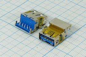 Разъем USB розетка revers, тип A 3.0, контакты на плату, угловой, USBA-SA3.0 REV