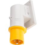 242.1690, IP44 Yellow Wall Mount 2P + E Right Angle Industrial Power Plug, Rated At 16A, 110 V