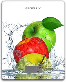 Фото 1/2 ERGOLUX ELX-SK02-С01 белые, яблоки (весы кухонные до 5 кг, 195*142 мм)