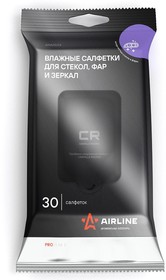 Салфетки влажные Airline для стекол, фар и зеркал PRO (30 шт)