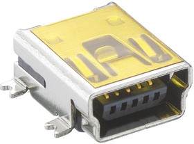 2486 04, Conn Mini USB 2.0 Type B RCP 5 POS 0.8mm Solder RA SMD 5 Terminal 1 Port Bar