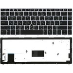 Клавиатура для ноутбука HP EliteBook Folio 9470M черная с серебристой рамкой с ...