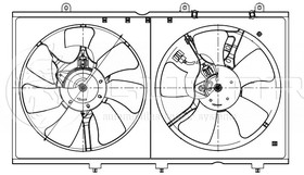 Фото 1/6 LFK1100, Вентилятор радиатора Mitsubishi Lancer IX (03-) 1.3i/1.6i (2 вент.) (с кожухом) (LFK 1100)