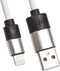 USB кабель для Apple iPhone, iPad, iPod 8 pin круглый soft touch металлические разъемы белый, европакет LP