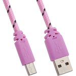 USB Дата-кабель LP Micro USB в оплетке розовый с синим, коробка