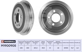 Тормозной барабан задний Skoda Fabia I-III 99-, Seat Cordoba 02-, Seat Ibiz Marshall M1900905