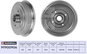 Тормозной барабан задний Chevrolet Lanos 05-, Daewoo Espero 95- Marshall M1900906