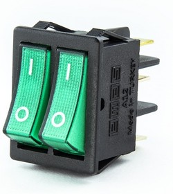 A12B1Y11, Переключатель зеленый с подсветкой ON-OFF (16A/250VAC)