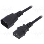AK-PC-03A, Кабель; IEC C13 "мама",IEC C14 "папа"; 1,8м; черный; ПВХ; 10А