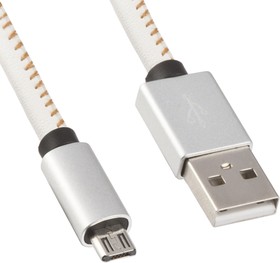 Фото 1/3 USB Дата-кабель Micro USB в кожаной оплетке (белый/коробка)