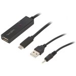 UA0326, Репитер USB, USB 2.0, гнездо USB A,вилка USB C, 20м, черный