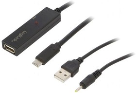 Фото 1/2 UA0326, Репитер USB, USB 2.0, гнездо USB A,вилка USB C, 20м, черный