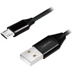 CU0143, Кабель, USB 2.0, вилка USB A, вилка micro USB B, 0,3м, черный