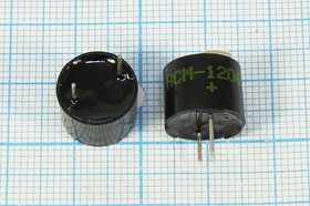 Фото 1/2 Зуммер магнитоэлектрический с генератором, размер 12x10, напряжение 6В, частота 2.3кГц, контакты 2P7.6, марка HCM1206X