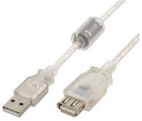 Фото 1/3 Cablexpert Кабель удлинитель USB2.0 Pro, AM/AF, 2м, экран, 2 феррит.кольца, прозрачный (CCF-USB2-AMAF-TR-2M)