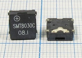 Зуммер магнитоэлектрический без генератора, 8.0x 8.0x3.0, напряжение 3.6В, сопротивление 16 Ом, частота 2.7 кГц, 4C, SMT-G8030C, KEPO